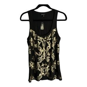 Express Black Tank Gold Sequin Detail Scoop Neckline Size Small